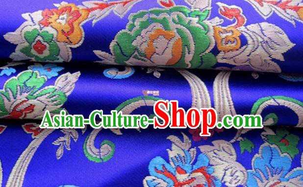 Asian Chinese Traditional Peony Pattern Royalblue Nanjing Brocade Fabric Tang Suit Silk Material Asian Chinese Traditional Peony Pattern Royalblue Nanjing Brocade Fabric Tang Suit Silk Material