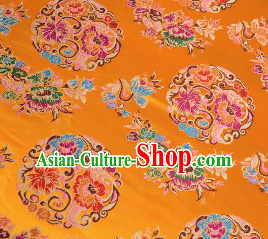 Asian Chinese Traditional Lotus Pattern Golden Satin Nanjing Brocade Fabric Tang Suit Silk Material Asian Chinese Traditional Lotus Pattern Golden Satin Nanjing Brocade Fabric Tang Suit Silk Material