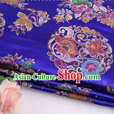 Asian Chinese Traditional Lotus Pattern Royalblue Satin Nanjing Brocade Fabric Tang Suit Silk Material