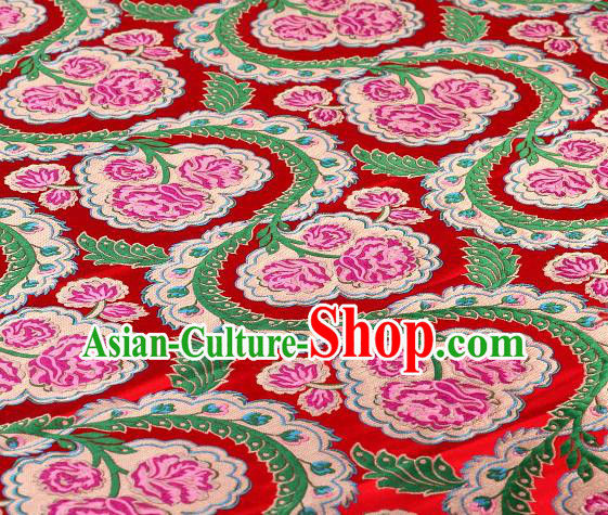 Asian Chinese Traditional Red Satin Peony Pattern Nanjing Brocade Fabric Tang Suit Silk Material Asian Chinese Traditional Red Satin Peony Pattern Nanjing Brocade Fabric Tang Suit Silk Material