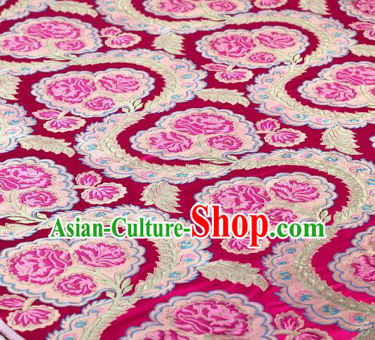 Asian Chinese Traditional Rosy Satin Peony Pattern Nanjing Brocade Fabric Tang Suit Silk Material Asian Chinese Traditional Rosy Satin Peony Pattern Nanjing Brocade Fabric Tang Suit Silk Material