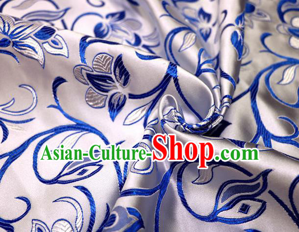 Asian Chinese Traditional White Satin Royal Pattern Nanjing Brocade Fabric Tang Suit Silk Material Asian Chinese Traditional White Satin Royal Pattern Nanjing Brocade Fabric Tang Suit Silk Material