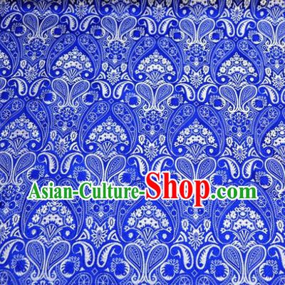 Asian Chinese Traditional Blue Satin Royal Pattern Brocade Fabric Tang Suit Silk Material