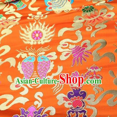 Asian Chinese Traditional Satin Royal Fishes Pattern Yellow Nanjing Brocade Fabric Tang Suit Silk Material