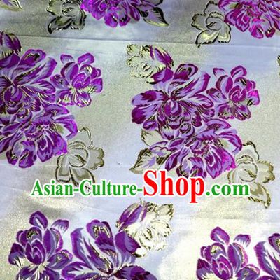 Asian Chinese Traditional Purple Peony Pattern Satin Brocade Fabric Tang Suit Silk Material