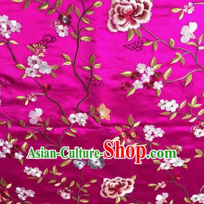 Asian Chinese Suzhou Embroidered Flowers Pattern Rosy Silk Fabric Material Traditional Cheongsam Brocade Fabric