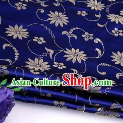 Asian Chinese Traditional Twine Lotus Pattern Royalblue Satin Brocade Fabric Tang Suit Silk Material