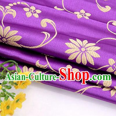 Asian Chinese Traditional Twine Lotus Pattern Purple Satin Brocade Fabric Tang Suit Silk Material