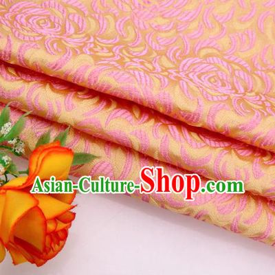 Asian Chinese Traditional Rose Pattern Pink Satin Brocade Fabric Tang Suit Silk Material