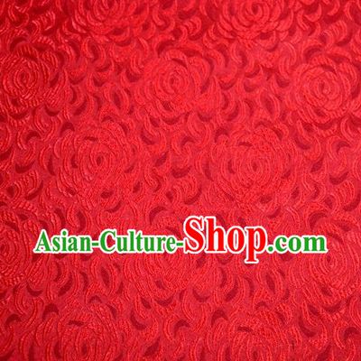 Asian Chinese Traditional Rose Pattern Red Satin Brocade Fabric Tang Suit Silk Material