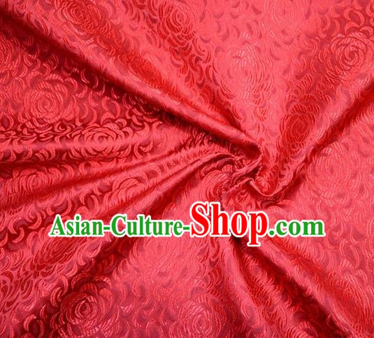 Asian Chinese Traditional Rose Pattern Red Satin Brocade Fabric Tang Suit Silk Material Asian Chinese Traditional Rose Pattern Red Satin Brocade Fabric Tang Suit Silk Material