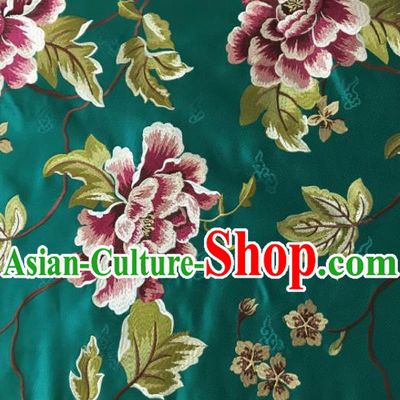 Asian Chinese Traditional Cheongsam Green Brocade Fabric Suzhou Embroidered Peony Pattern Silk Fabric Material