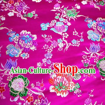 Asian Chinese Traditional Tang Suit Peony Pattern Rosy Nanjing Brocade Fabric Silk Fabric Material