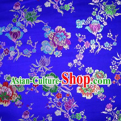 Asian Chinese Traditional Tang Suit Peony Pattern Royalblue Nanjing Brocade Fabric Silk Fabric Material