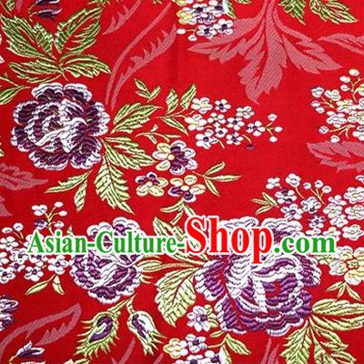 Asian Chinese Traditional Tang Suit Red Nanjing Brocade Fabric Royal Peony Pattern Silk Fabric Material