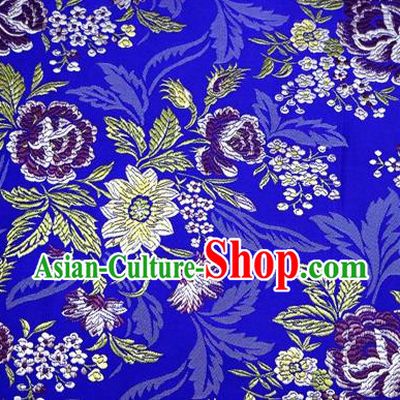 Asian Chinese Traditional Tang Suit Royalblue Nanjing Brocade Fabric Royal Peony Pattern Silk Fabric Material