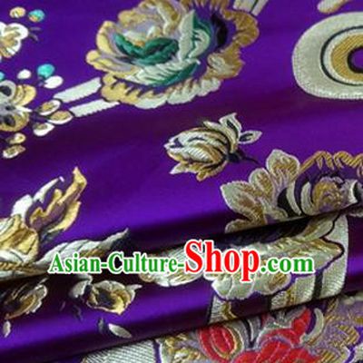 Asian Chinese Traditional Tang Suit Royal Flowers Pattern Purple Nanjing Brocade Fabric Silk Fabric Material
