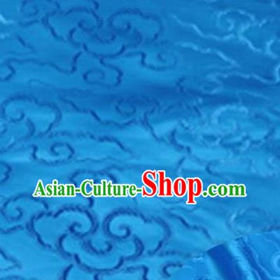 Asian Chinese Traditional Royal Auspicious Clouds Pattern Blue Brocade Fabric Tang Suit Silk Fabric Material