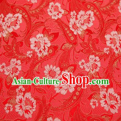 Asian Chinese Traditional Royal Lily Flowers Pattern Red Brocade Fabric Tang Suit Silk Fabric Material