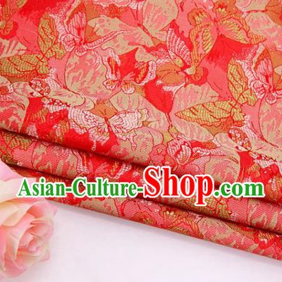 Asian Chinese Traditional Royal Butterfly Pattern Red Brocade Fabric Tang Suit Silk Fabric Material
