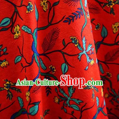 Asian Chinese Traditional Red Watered Gauze Fabric Branch Pattern Satin Tang Suit Silk Material