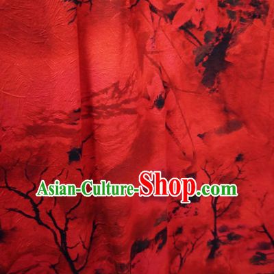Asian Chinese Traditional Watered Gauze Fabric Branch Pattern Red Satin Tang Suit Silk Material