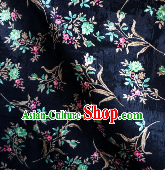 Asian Chinese Traditional Fabric Flowers Pattern Tang Suit Navy Cotton Material Asian Chinese Traditional Fabric Flowers Pattern Tang Suit Navy Cotton Material