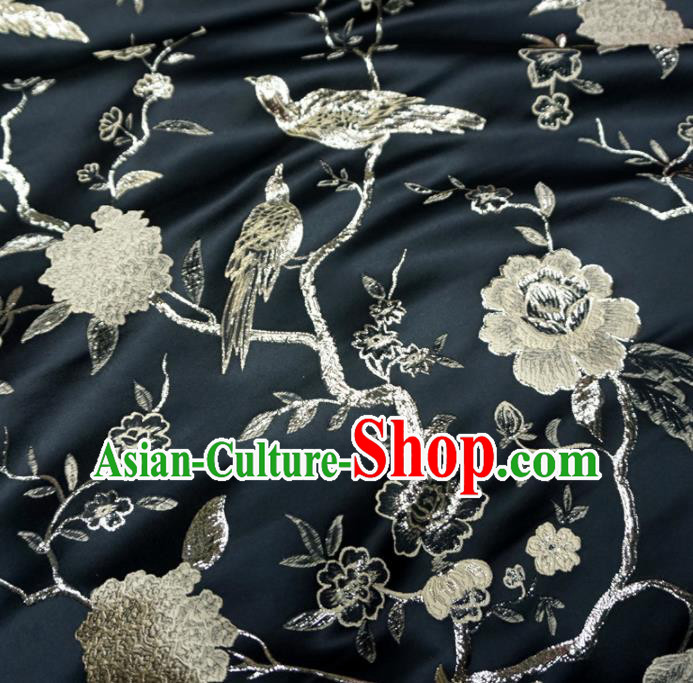 Asian Chinese Traditional Black Brocade Fabric Flowers Birds Pattern Tang Suit Silk Material Asian Chinese Traditional Black Brocade Fabric Flowers Birds Pattern Tang Suit Silk Material
