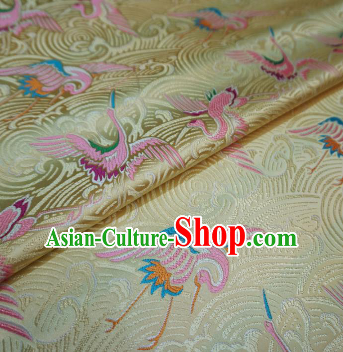 Asian Chinese Traditional Yellow Brocade Fabric Cranes Pattern Tang Suit Silk Material Asian Chinese Traditional Yellow Brocade Fabric Cranes Pattern Tang Suit Silk Material