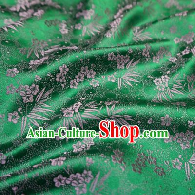 Asian Chinese Traditional Green Brocade Fabric Plum Blossom Bamboo Pattern Tang Suit Silk Material