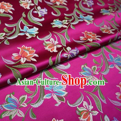Asian Chinese Traditional Satin Fabric Classical Flowers Pattern Rosy Brocade Tang Suit Silk Material