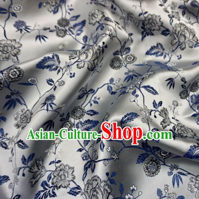 Asian Chinese Classical Twine Peony Design Pattern White Brocade Traditional Cheongsam Satin Fabric Tang Suit Silk Material