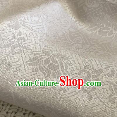 Asian Chinese Classical Scroll Lotus Design Pattern White Brocade Traditional Cheongsam Satin Fabric Tang Suit Silk Material