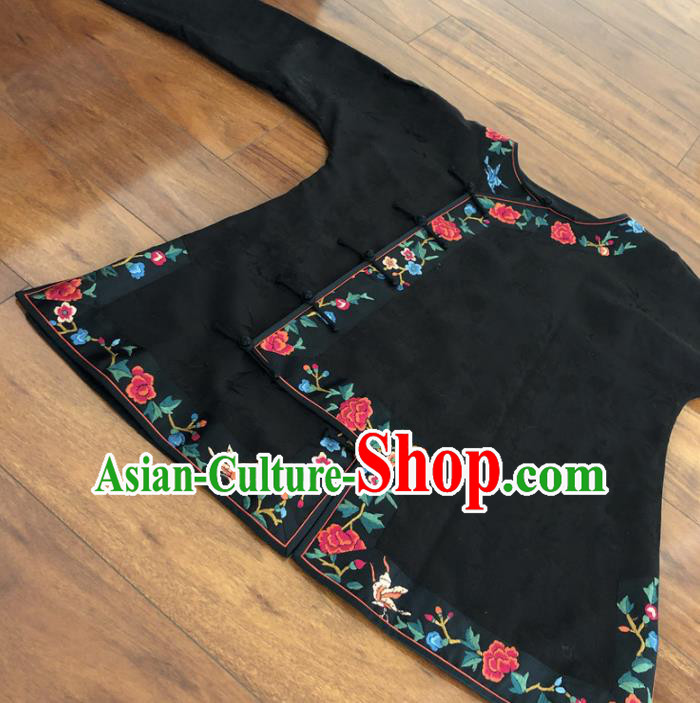 Chinese Traditional Costume National Black Silk Qipao Blouse for Women Chinese Traditional Costume National Black Silk Qipao Blouse for Women