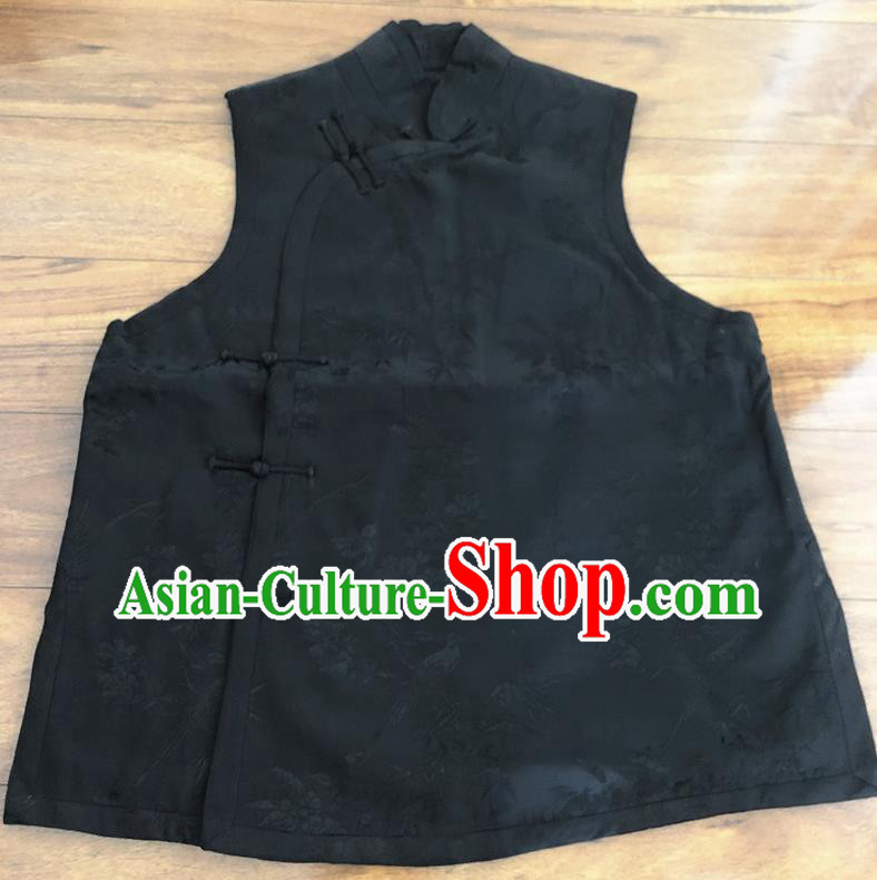 Chinese Traditional Costume Waistcoat National Black Woolen Vest for Women Chinese Traditional Costume Waistcoat National Black Woolen Vest for Women