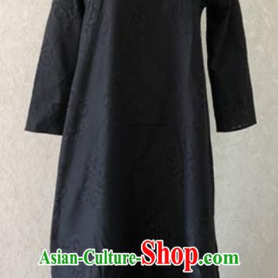 Chinese Traditional Embroidered Black Qipao Dress National Costume Tang Suit Cheongsam for Women