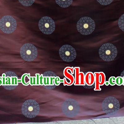 Asian Chinese Classical Round Flowers Design Pattern Brown Brocade Traditional Cheongsam Satin Fabric Tang Suit Silk Material