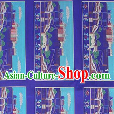 Asian Chinese Classical Religion Design Pattern Deep Blue Brocade Traditional Tibetan Robe Satin Fabric Silk Material