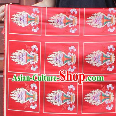 Asian Chinese Classical Design Pattern Red Nanjing Brocade Traditional Tibetan Robe Satin Religion Fabric Silk Material