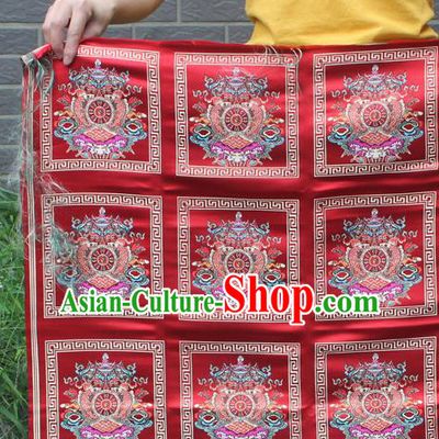 Asian Chinese Classical Religion Pattern Red Nanjing Brocade Traditional Tibetan Robe Satin Fabric Silk Material