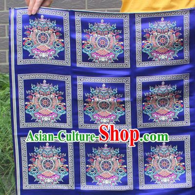Asian Chinese Classical Religion Pattern Royalblue Nanjing Brocade Traditional Tibetan Robe Satin Fabric Silk Material