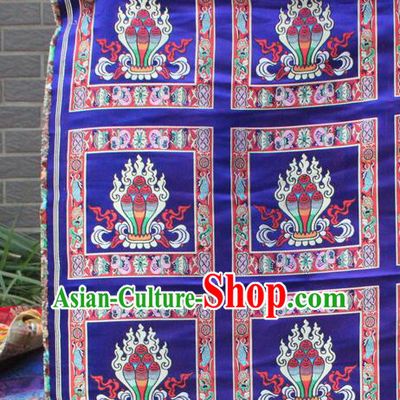 Asian Chinese Classical Buddhism Pattern Royalblue Nanjing Brocade Traditional Tibetan Robe Satin Fabric Silk Material