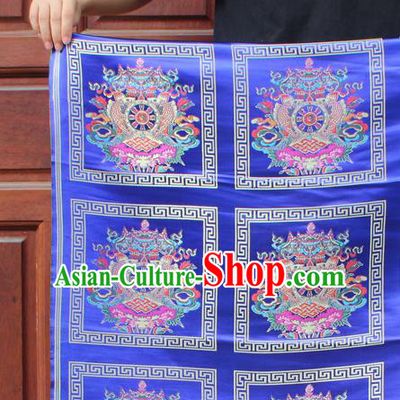 Asian Chinese Classical Religious Buddhism Pattern Royalblue Nanjing Brocade Traditional Tibetan Robe Satin Fabric Silk Material