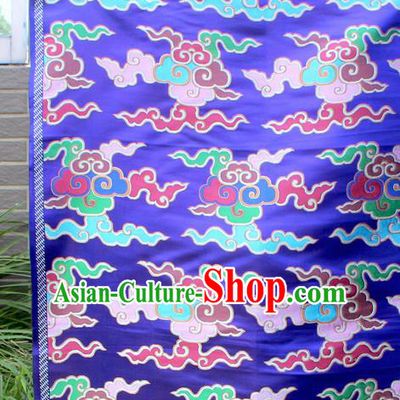 Asian Chinese Classical Buddhism Clouds Pattern Royalblue Nanjing Brocade Traditional Tibetan Robe Satin Fabric Silk Material