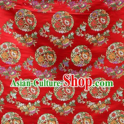 Asian Chinese Classical Lotus Flowers Pattern Red Nanjing Brocade Traditional Tibetan Robe Satin Fabric Silk Material