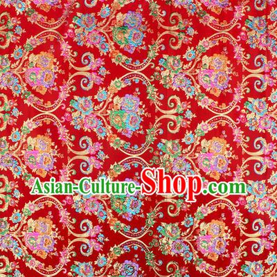 Asian Chinese Classical Flowers Vase Pattern Red Nanjing Brocade Traditional Tibetan Robe Satin Fabric Silk Material