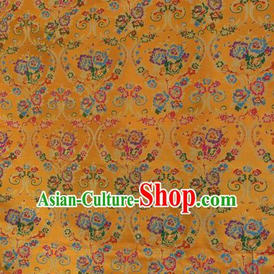 Asian Chinese Classical Flowers Vase Pattern Yellow Nanjing Brocade Traditional Tibetan Robe Satin Fabric Silk Material