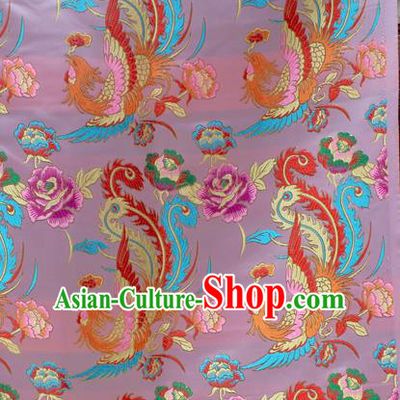 Asian Chinese Classical Phoenix Peony Pattern White Nanjing Brocade Traditional Tibetan Robe Satin Fabric Silk Material