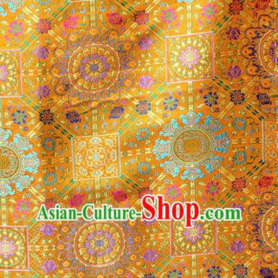 Asian Chinese Classical Buddhism Lotus Pattern Yellow Nanjing Brocade Traditional Tibetan Robe Satin Fabric Silk Material