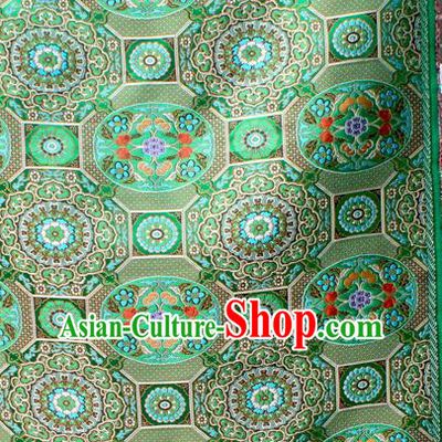 Asian Chinese Classical Galsang Flowers Pattern Green Nanjing Brocade Traditional Tibetan Robe Satin Fabric Silk Material